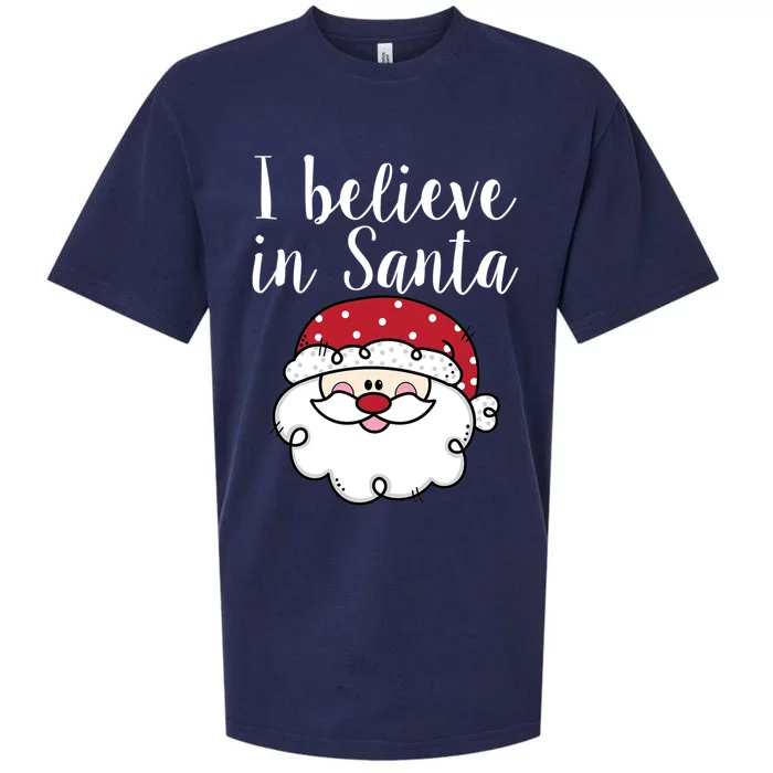 I Believe In Santa Claus Santa Face Christmas Gift Sueded Cloud Jersey T-Shirt