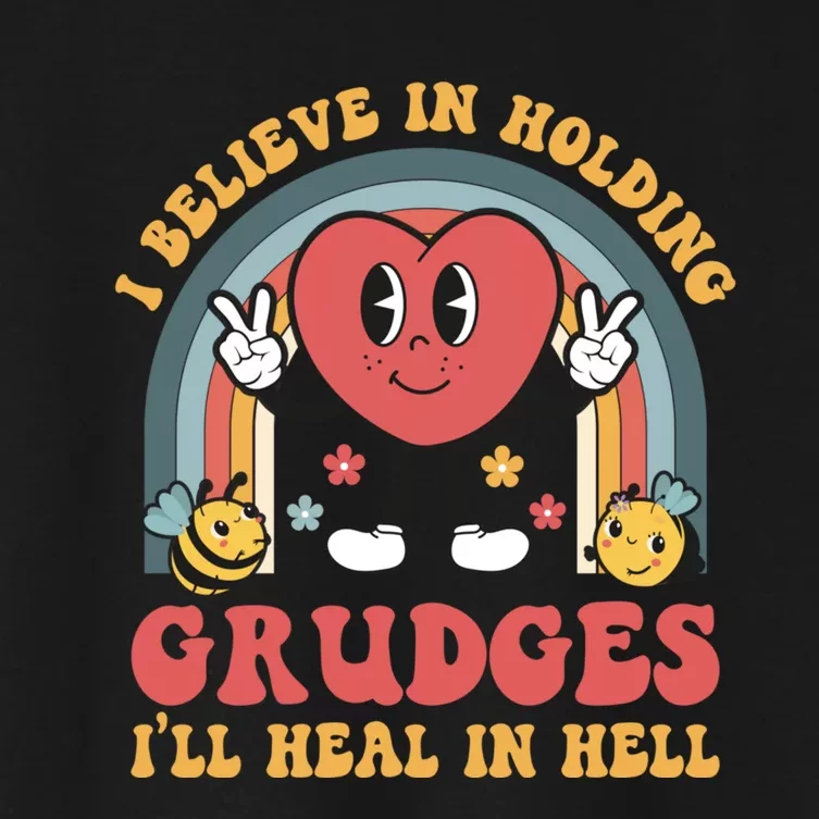 I Believe In Holding Grudges I'll Heal In Hell Rainbow Heart Women's Crop Top Tee