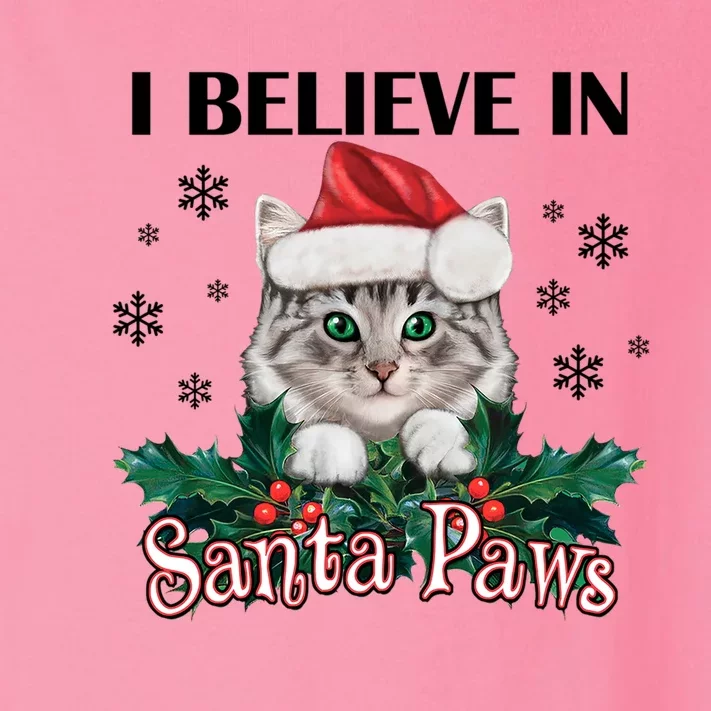 I Believe In Santa Paws Cute Cat Christmas Hat Funny Gift Toddler Long Sleeve Shirt