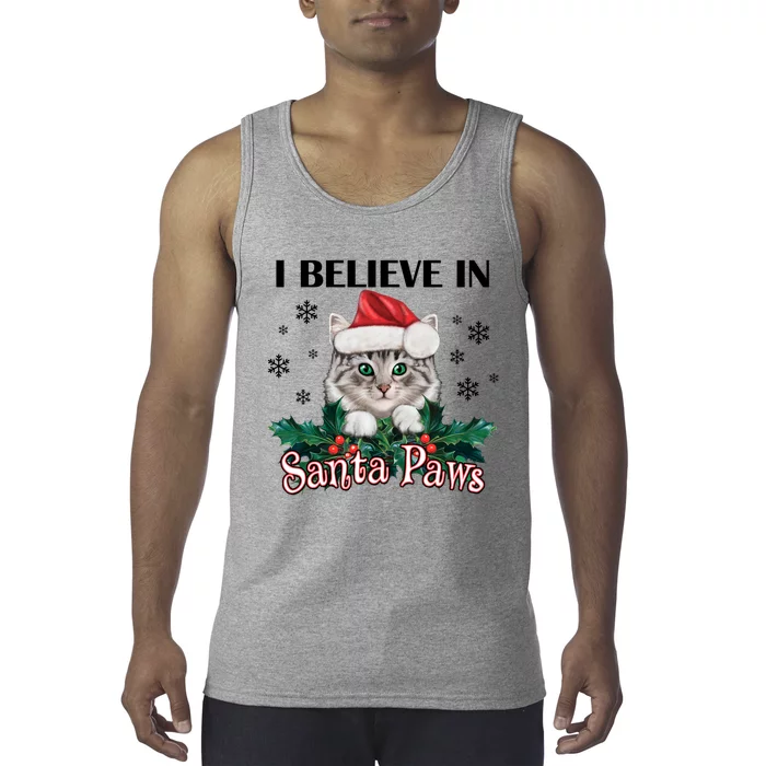 I Believe In Santa Paws Cute Cat Christmas Hat Funny Gift Tank Top