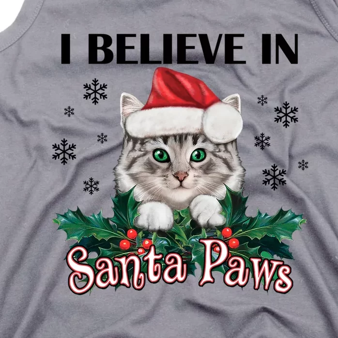 I Believe In Santa Paws Cute Cat Christmas Hat Funny Gift Tank Top