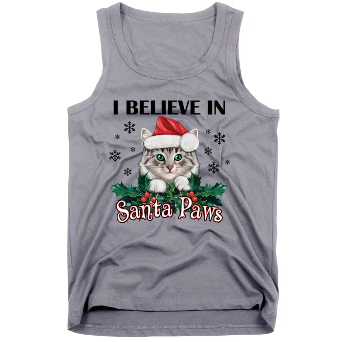 I Believe In Santa Paws Cute Cat Christmas Hat Funny Gift Tank Top