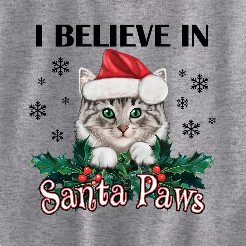 I Believe In Santa Paws Cute Cat Christmas Hat Funny Gift Kids Sweatshirt