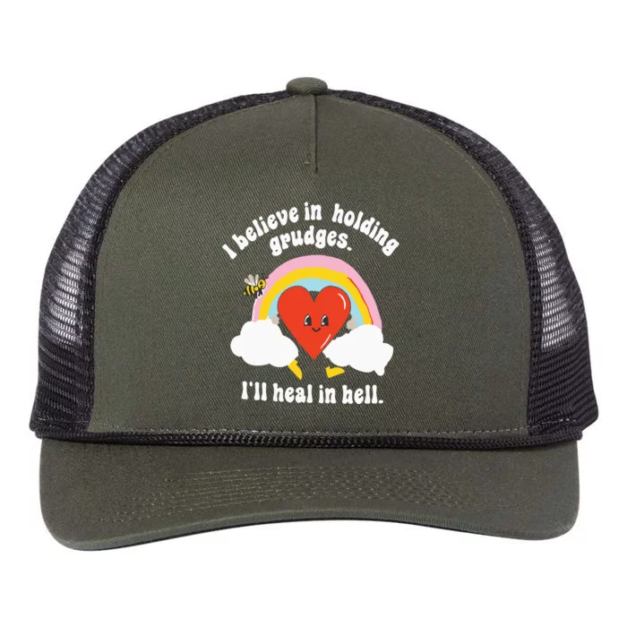 I Believe In Holding Grudges I’ll Heal In Hell Retro Rope Trucker Hat Cap