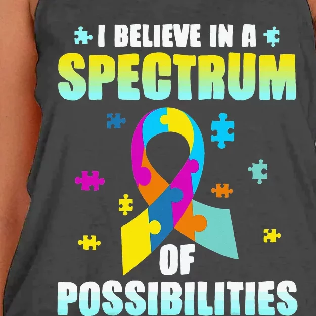 I Believe In A Spectrum Of Possibilities Autism Awareness Month Women's Knotted Racerback Tank