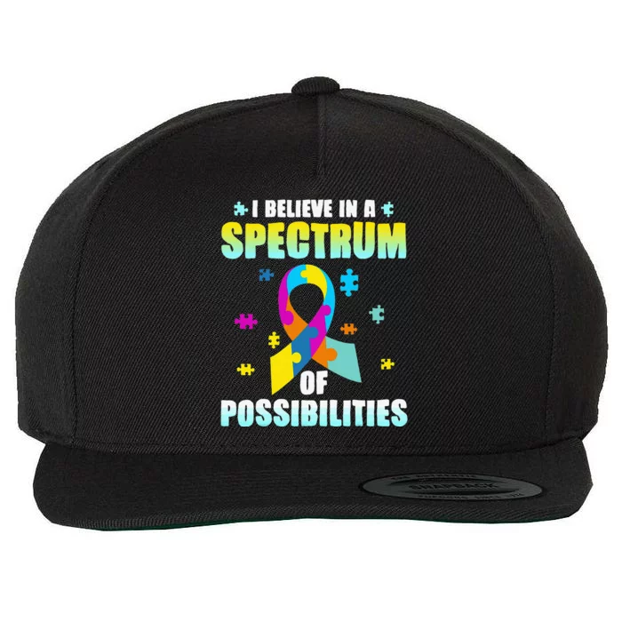 I Believe In A Spectrum Of Possibilities Autism Awareness Month Wool Snapback Cap