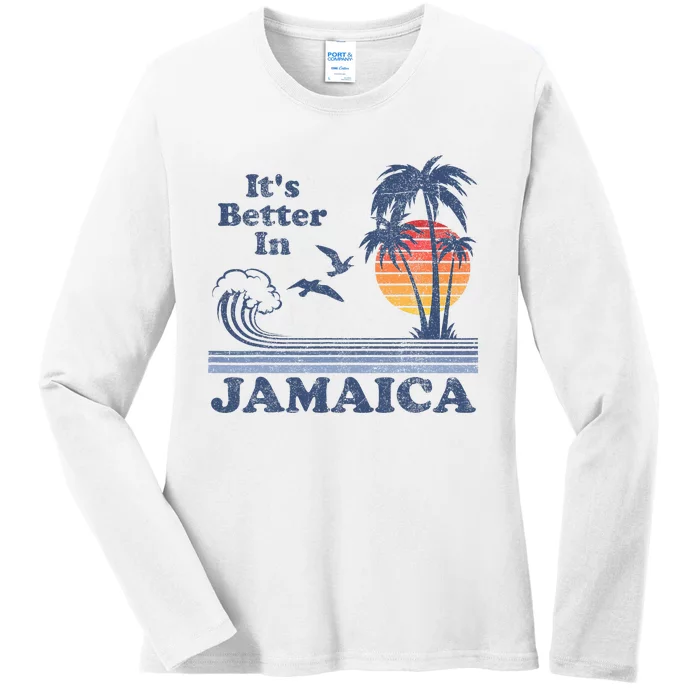 ItS Better In Jamaica Jamaican Beach Retro Vintage 80S 70s Ladies Long Sleeve Shirt