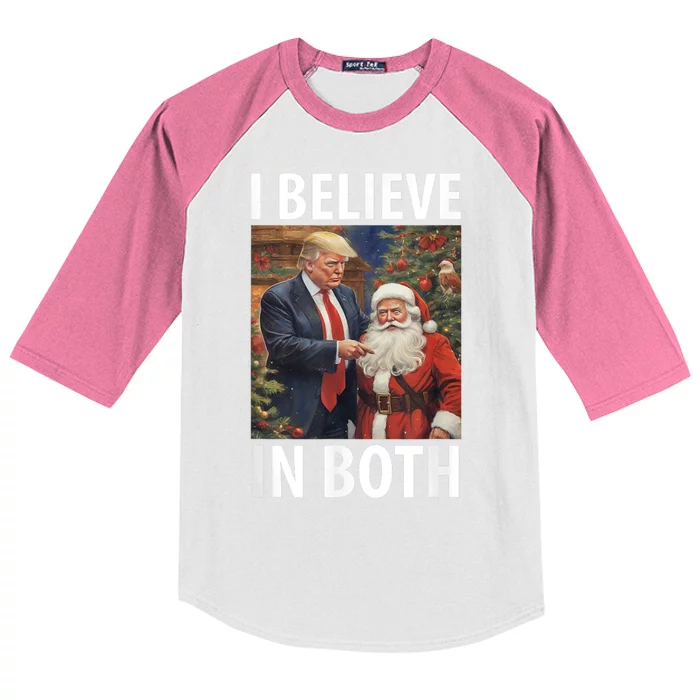 I Believe In Both Trump And Santa Funny Pro Trump Christmas Kids Colorblock Raglan Jersey