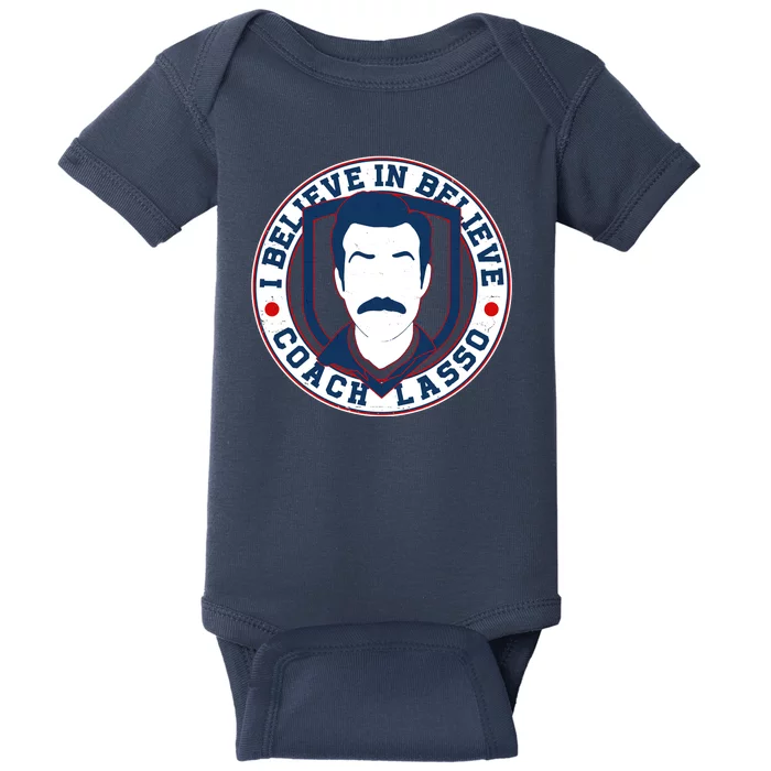 I Believe In Believe Coach Lasso Emblem Baby Bodysuit