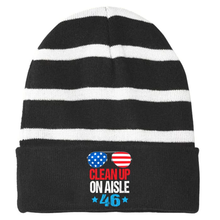 Impeach Biden Impeach 46 Clean Up On Aisle 46 Biden Striped Beanie with Solid Band