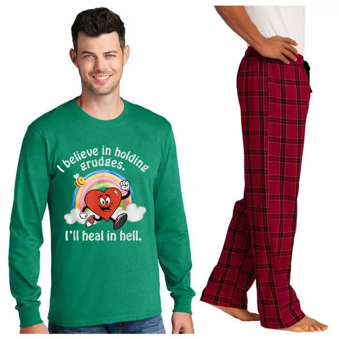 I Believe In Holding Grudges I'll Heal In Hell Heart Rainbow Long Sleeve Pajama Set