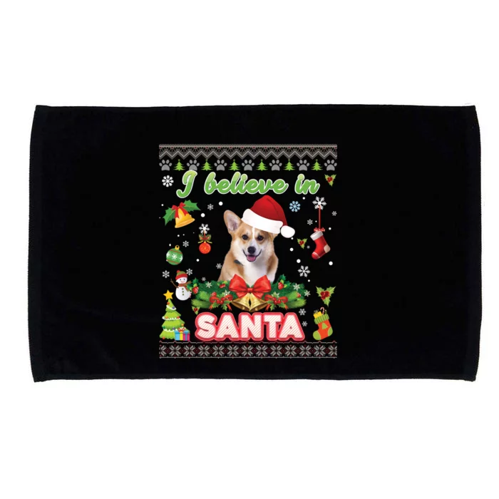 I Believe In Santa Corgi Dog Christmas Paws Sweater Ugly Gift Microfiber Hand Towel