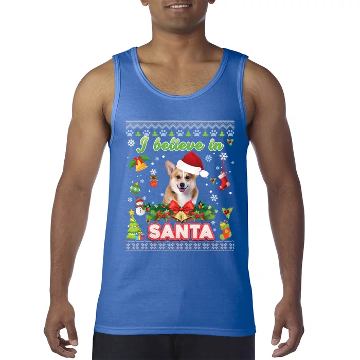 I Believe In Santa Corgi Dog Christmas Paws Sweater Ugly Gift Tank Top