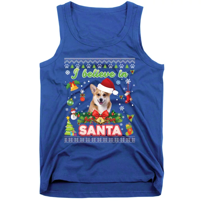 I Believe In Santa Corgi Dog Christmas Paws Sweater Ugly Gift Tank Top