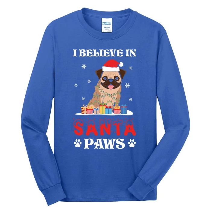 I Believe In Santa Paws Cute French Bulldog Christmas Gift Tall Long Sleeve T-Shirt