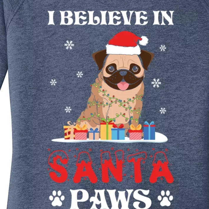 I Believe In Santa Paws Cute French Bulldog Christmas Gift Women's Perfect Tri Tunic Long Sleeve Shirt