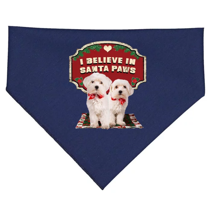 I Believe In Santa Paws Cute Christmas Dog Lover USA-Made Doggie Bandana