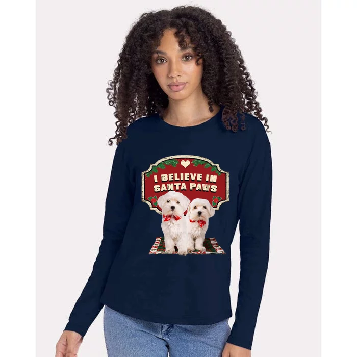 I Believe In Santa Paws Cute Christmas Dog Lover Womens Cotton Relaxed Long Sleeve T-Shirt