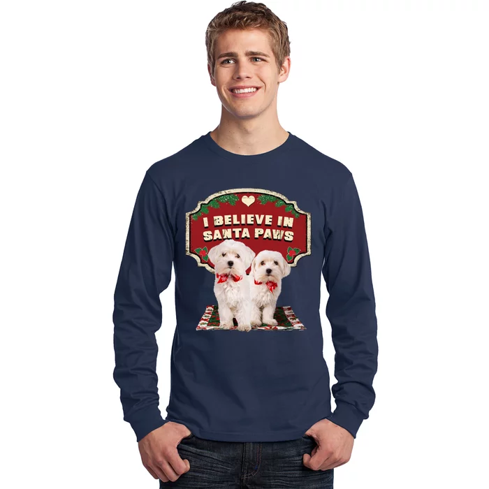 I Believe In Santa Paws Cute Christmas Dog Lover Long Sleeve Shirt