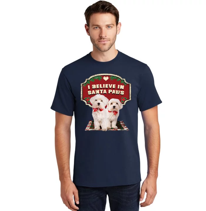 I Believe In Santa Paws Cute Christmas Dog Lover Tall T-Shirt