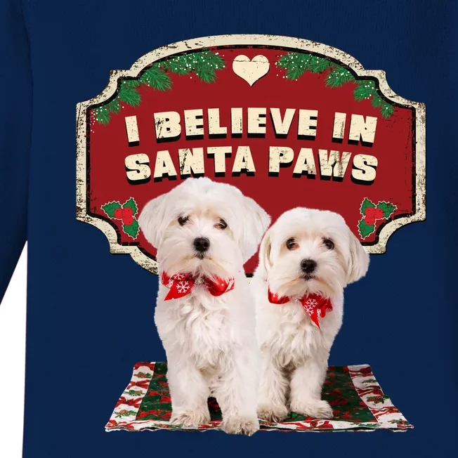 I Believe In Santa Paws Cute Christmas Dog Lover Baby Long Sleeve Bodysuit