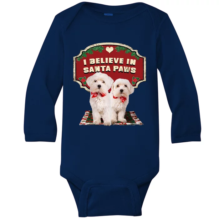 I Believe In Santa Paws Cute Christmas Dog Lover Baby Long Sleeve Bodysuit