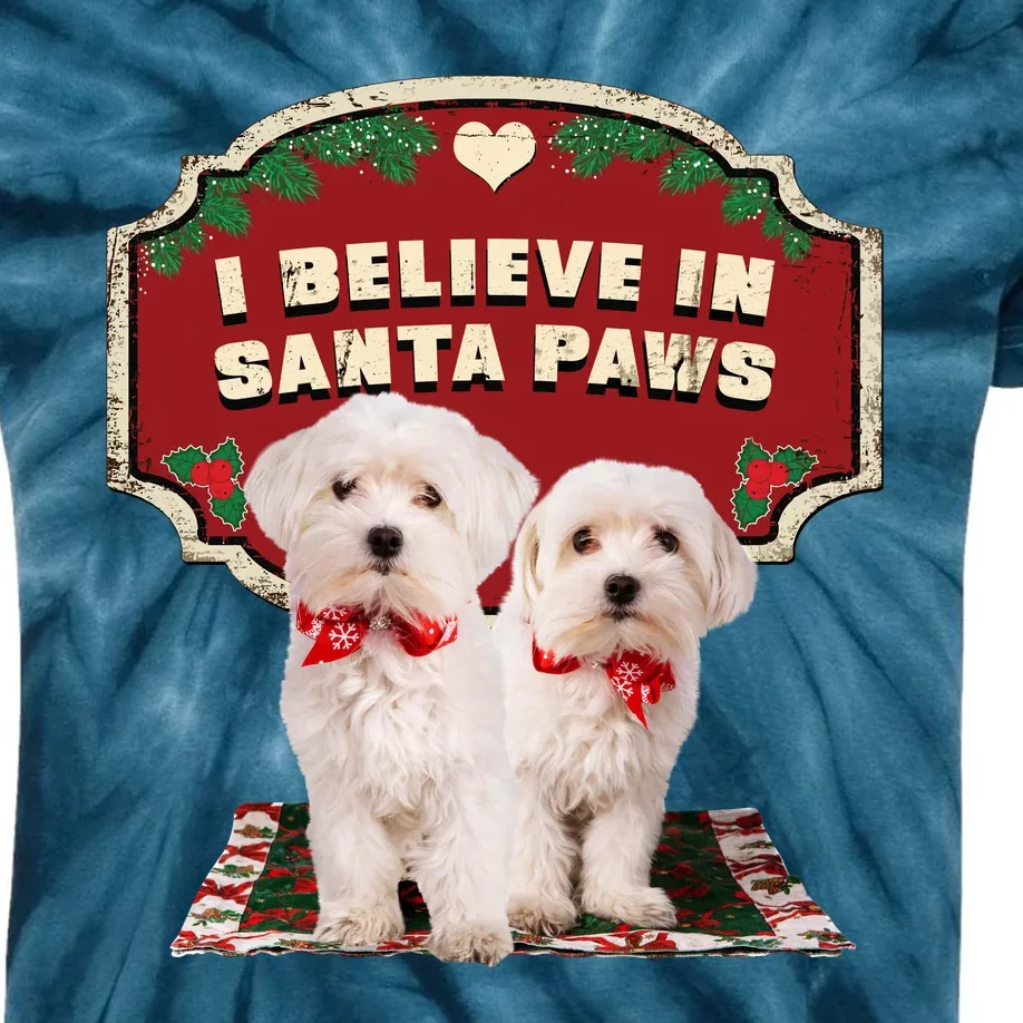 I Believe In Santa Paws Cute Christmas Dog Lover Kids Tie-Dye T-Shirt