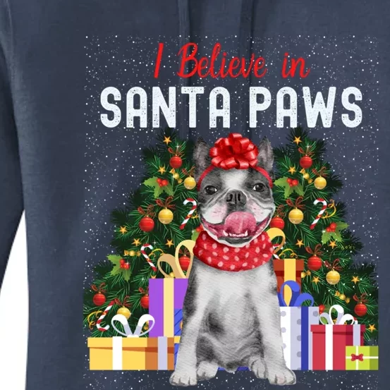 I Believe In Santa Paws Cute French Bulldog Christmas Cool Gift Women's Pullover Hoodie