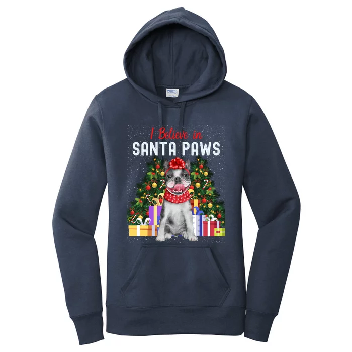 I Believe In Santa Paws Cute French Bulldog Christmas Cool Gift Women's Pullover Hoodie