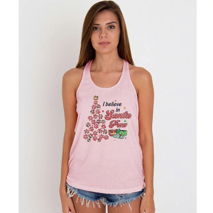 I Believe In Santa Paw Christmas Tree Paw Pet Meaningful Gift Women's Knotted Racerback Tank