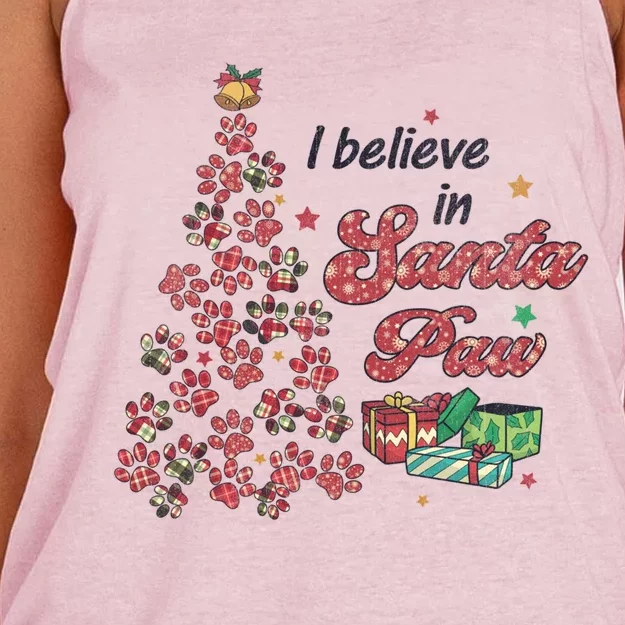 I Believe In Santa Paw Christmas Tree Paw Pet Meaningful Gift Women's Knotted Racerback Tank