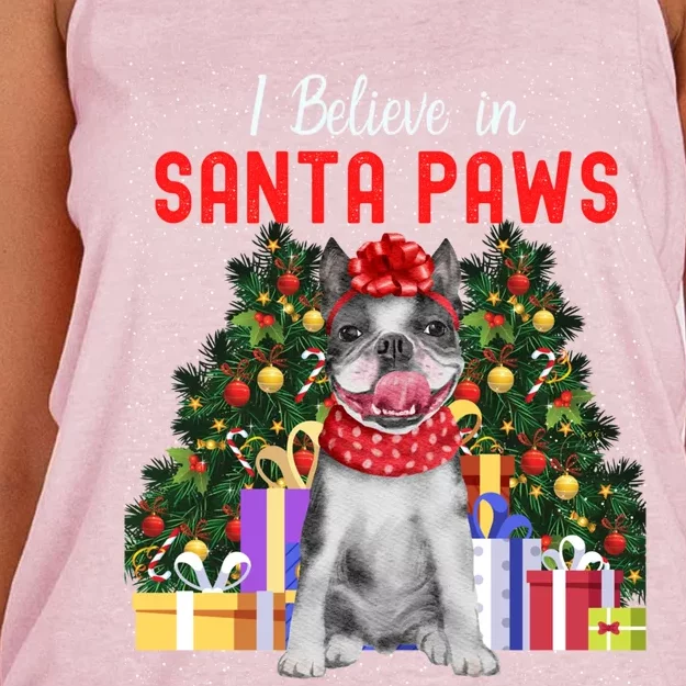 I Believe In Santa Paws Cute French Bulldog Christmas Cute Gift Women's Knotted Racerback Tank