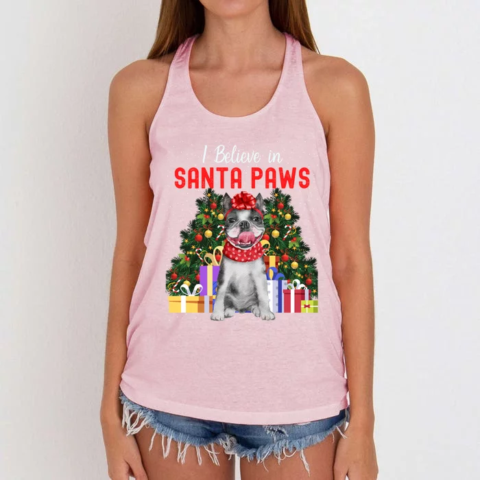 I Believe In Santa Paws Cute French Bulldog Christmas Cute Gift Women's Knotted Racerback Tank