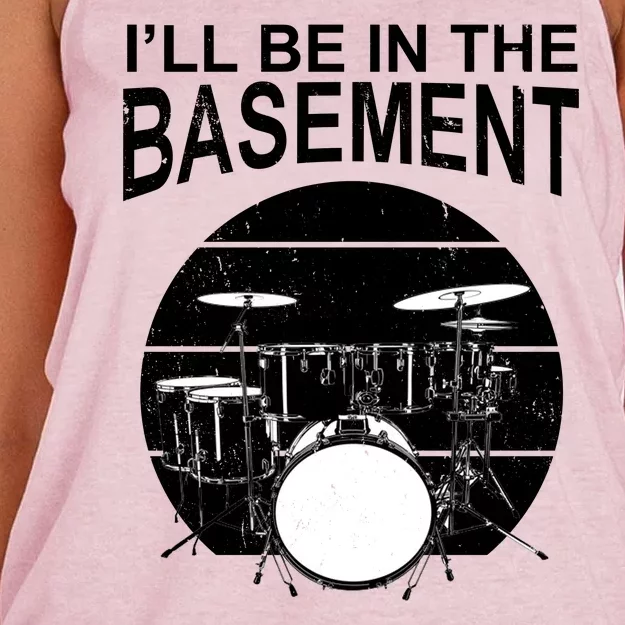 I'll Be In The Basement Drum Set Drumming Drummer Women's Knotted Racerback Tank