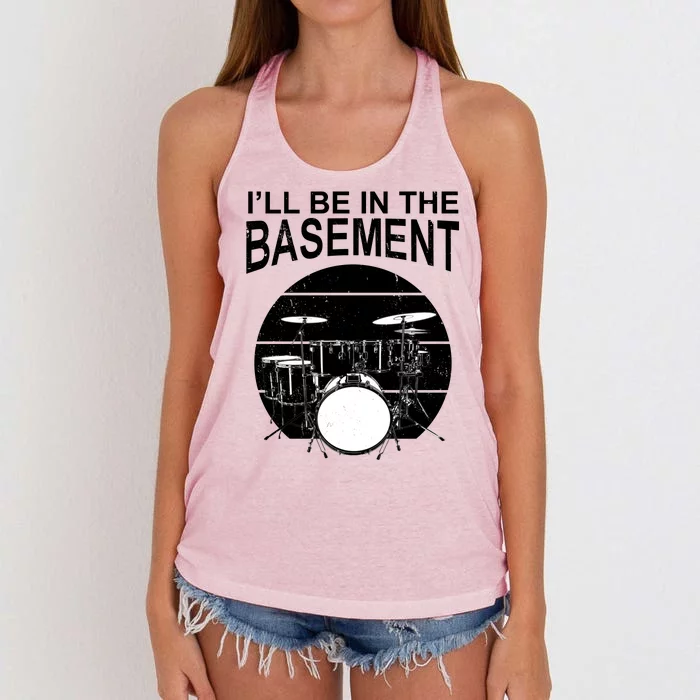 I'll Be In The Basement Drum Set Drumming Drummer Women's Knotted Racerback Tank