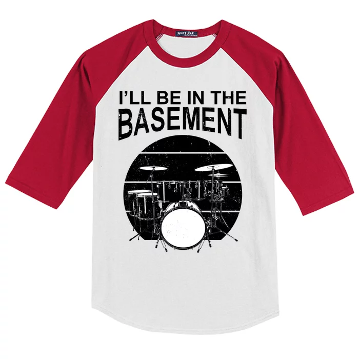 I'll Be In The Basement Drum Set Drumming Drummer Kids Colorblock Raglan Jersey