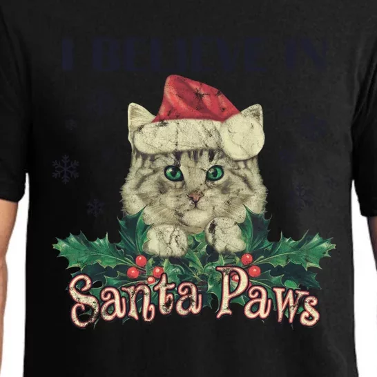 I Believe In Santa Paws Cute Cat Christmas Hat Gift Pajama Set