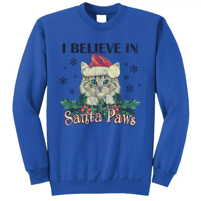 I Believe In Santa Paws Cute Cat Christmas Hat Gift Sweatshirt