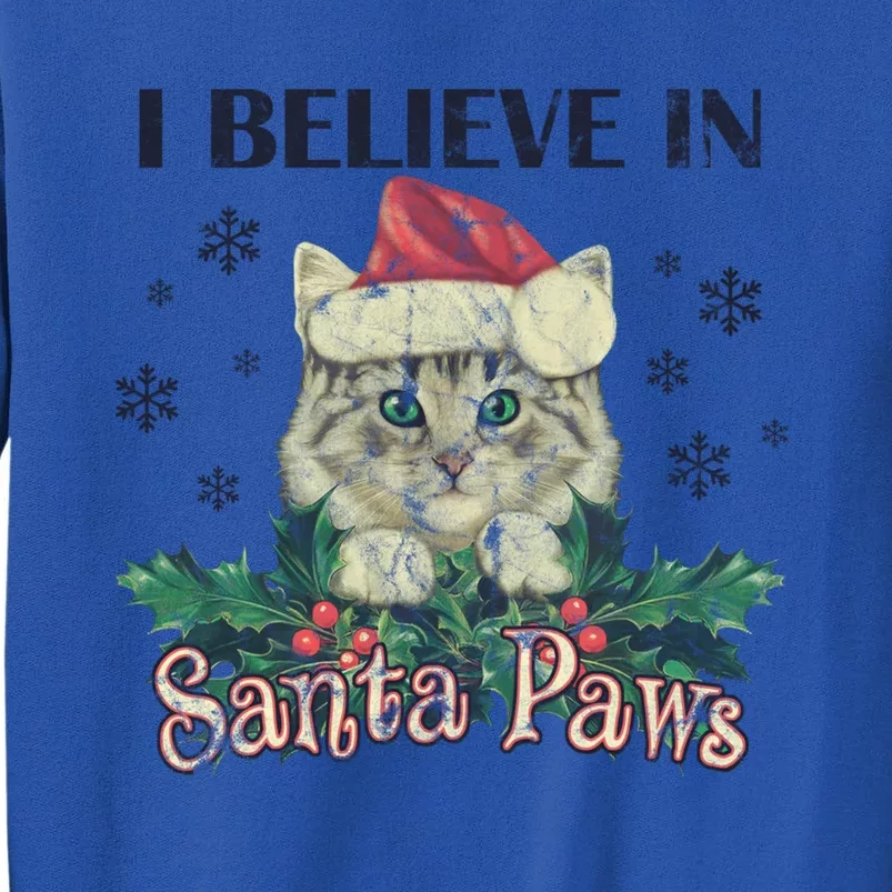 I Believe In Santa Paws Cute Cat Christmas Hat Gift Tall Sweatshirt