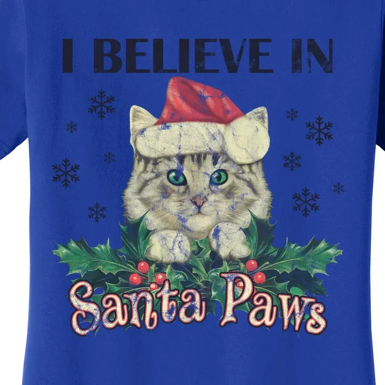 I Believe In Santa Paws Cute Cat Christmas Hat Gift Women's T-Shirt