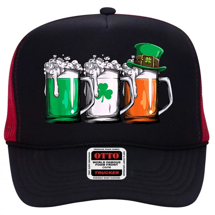 Irish Beer Ireland Flag St Patricks Day High Crown Mesh Trucker Hat