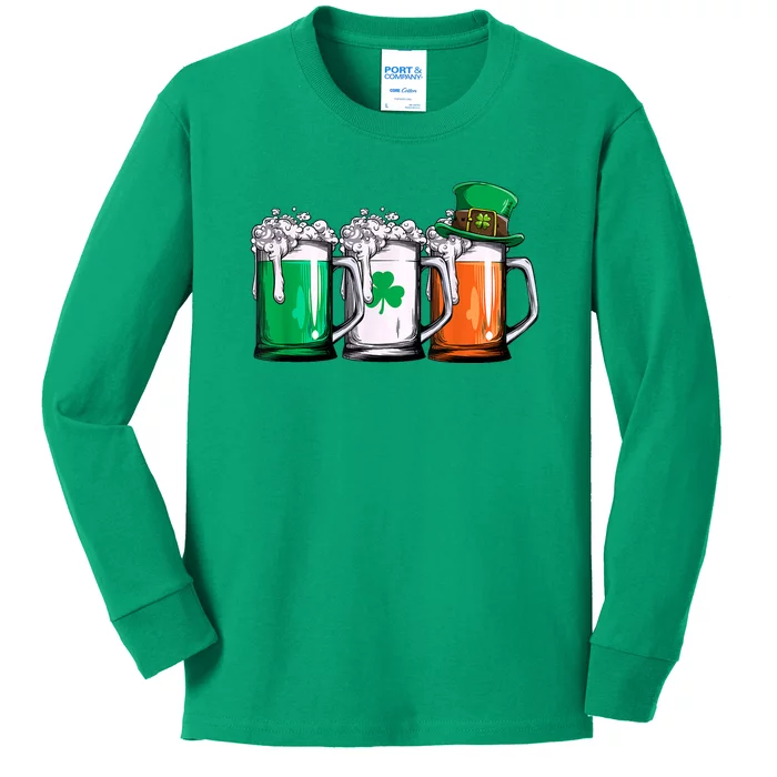 Irish Beer Ireland Flag St Patricks Day Kids Long Sleeve Shirt