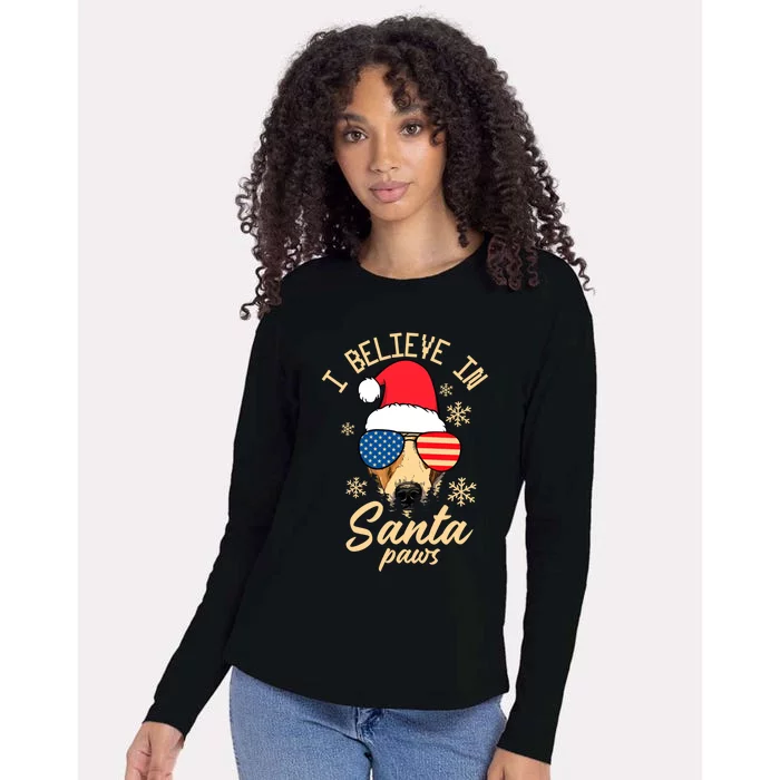 I Believe In Santa Paws Funny Christmas Santa Paws Funny Gift Womens Cotton Relaxed Long Sleeve T-Shirt