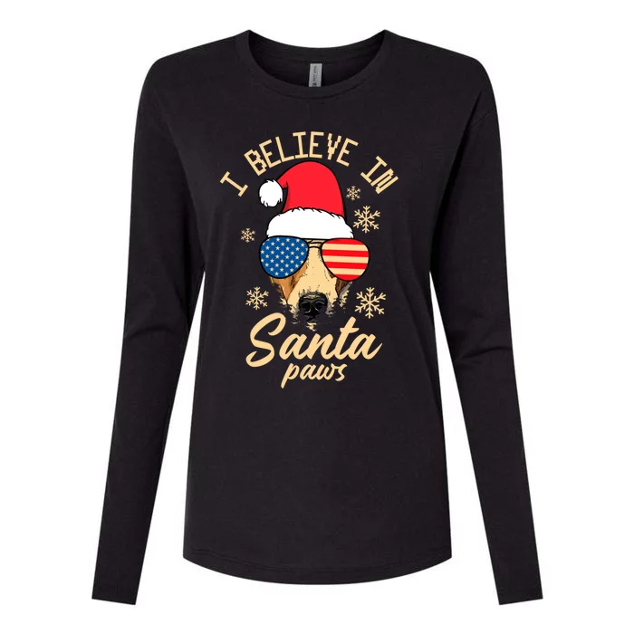 I Believe In Santa Paws Funny Christmas Santa Paws Funny Gift Womens Cotton Relaxed Long Sleeve T-Shirt