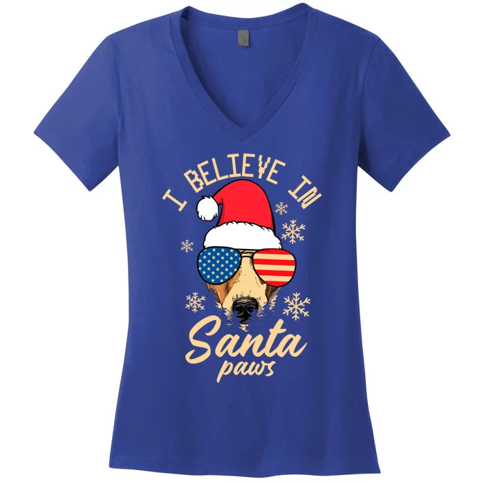 I Believe In Santa Paws Funny Christmas Santa Paws Funny Gift Women's V-Neck T-Shirt