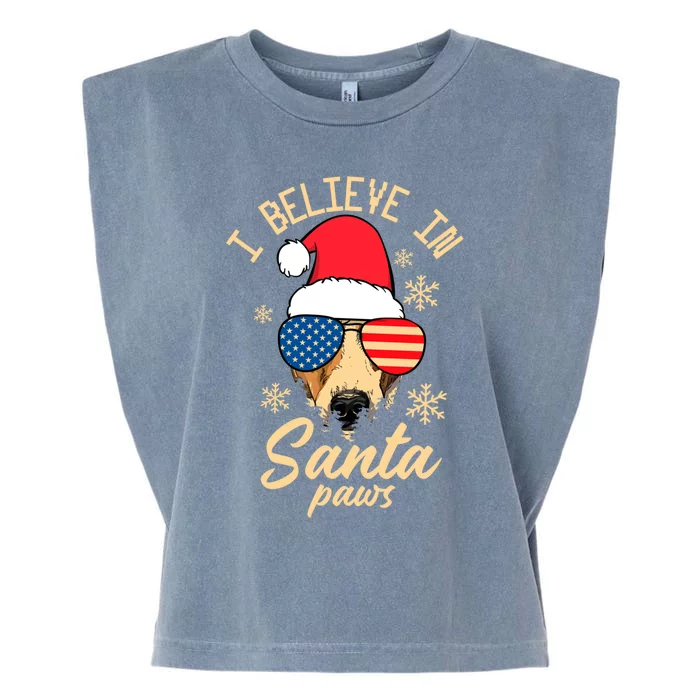 I Believe In Santa Paws Funny Christmas Santa Paws Funny Gift Garment-Dyed Women's Muscle Tee