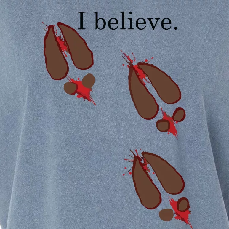 I Believe In Santa Funny Reindeer Hoof Prints Christmas Garment-Dyed Women's Muscle Tee