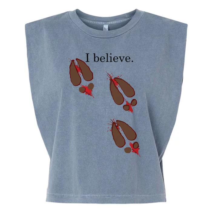 I Believe In Santa Funny Reindeer Hoof Prints Christmas Garment-Dyed Women's Muscle Tee