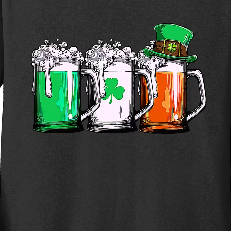 Irish Beer Ireland Flag St Patricks Day Leprechaun Kids Long Sleeve Shirt