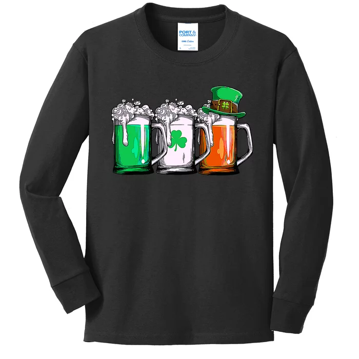 Irish Beer Ireland Flag St Patricks Day Leprechaun Kids Long Sleeve Shirt